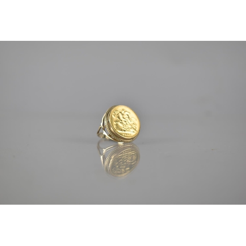 148 - A Victorian Half Sovereign, 1897, Mounted on a 9ct Gold Ring, Raised in Rubover Setting with Rope Ed... 