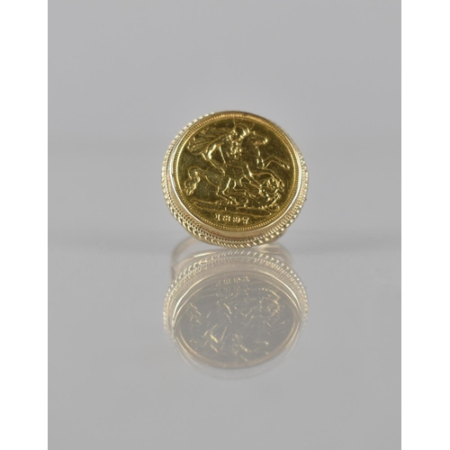 148 - A Victorian Half Sovereign, 1897, Mounted on a 9ct Gold Ring, Raised in Rubover Setting with Rope Ed... 