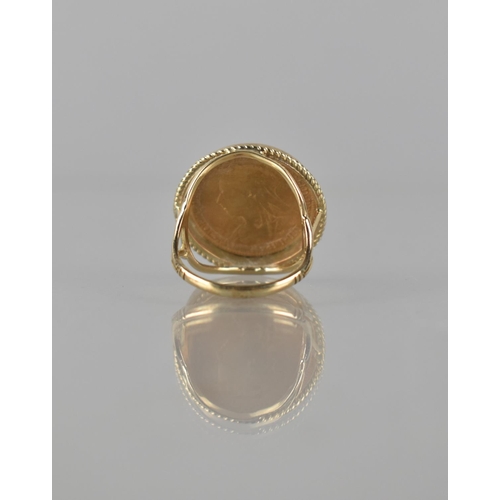 148 - A Victorian Half Sovereign, 1897, Mounted on a 9ct Gold Ring, Raised in Rubover Setting with Rope Ed... 