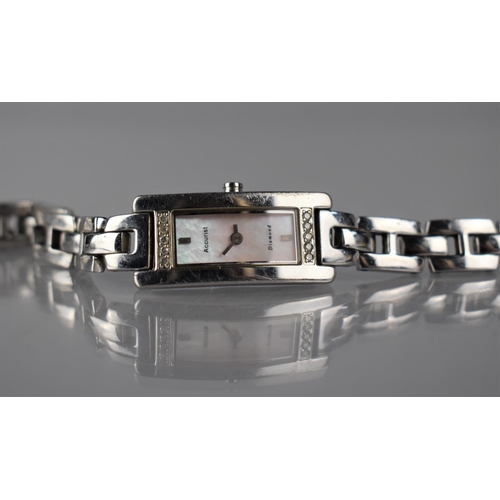 16 - An Accurist 'Diamond' Wrist Watch, Rectangular Pink Mother of Pearl Face with Baton Indicators and I... 