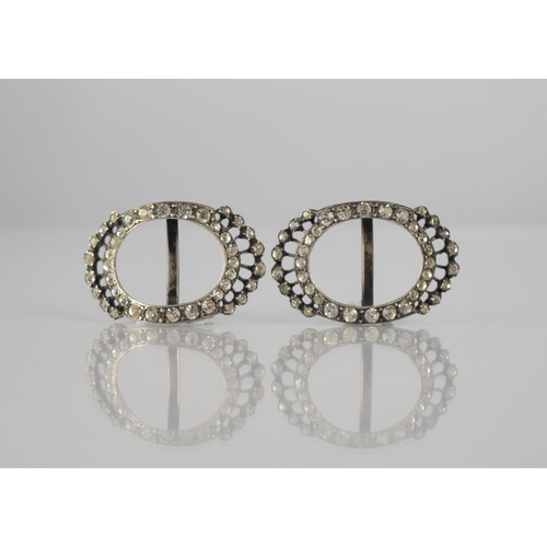 290 - A Pair of 19th Century White Metal and Paste Buckles, Oval Form, 40mm Wide