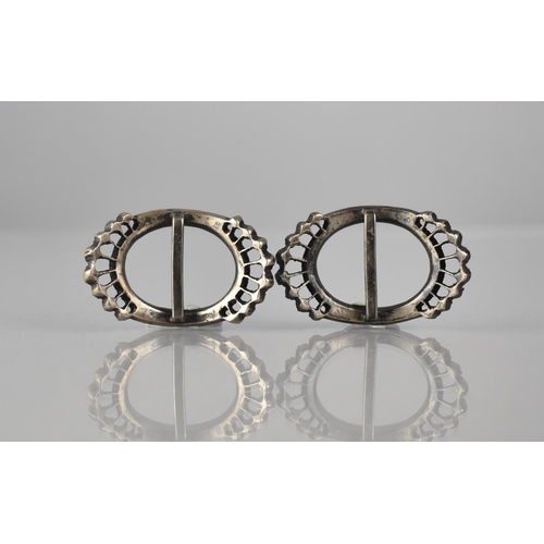 290 - A Pair of 19th Century White Metal and Paste Buckles, Oval Form, 40mm Wide