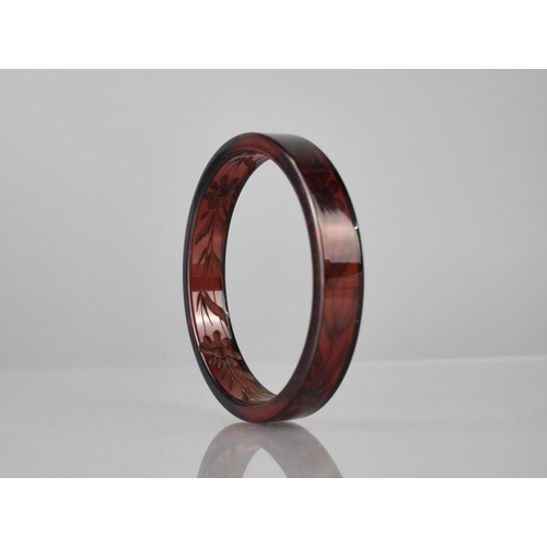 233 - A Cherry Bakelite Bangle, Etched to the Interior with Floral Design, 14mm Wide, Internal Dimension 7... 