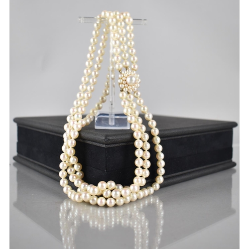 229 - A Good Quality Triple Row of White Cultured Pearls, Each 6mm Diameter Approx though Slightly Varying... 