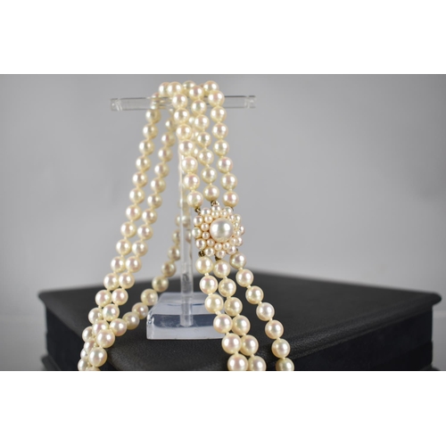 229 - A Good Quality Triple Row of White Cultured Pearls, Each 6mm Diameter Approx though Slightly Varying... 