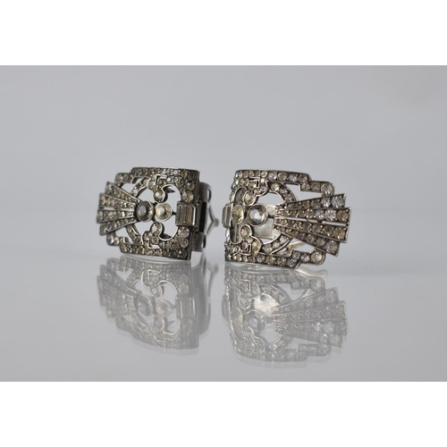 289 - An Art Deco Continental Silver Two Part Clip, Multiple Paste Stones of Various Cuts and Sizes Mounte... 