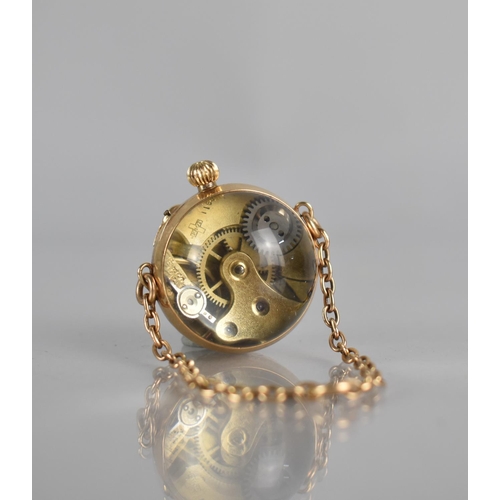 22 - A Gold Coloured Metal Cased Antique Ball Watch, Chain Stamped for 15 Carat Gold, White Enamelled Dia... 