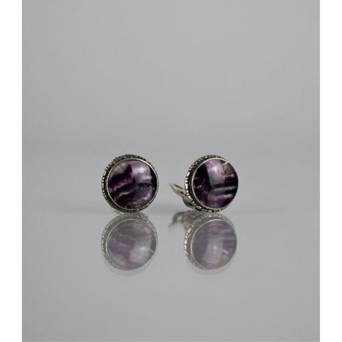 279 - A Pair of Vintage Blue John and Silver Cabochon Clip on Earrings, Circular Stone Panels in a Bezel M... 