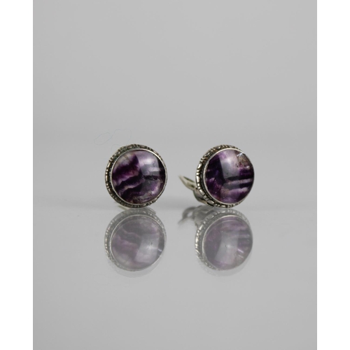 279 - A Pair of Vintage Blue John and Silver Cabochon Clip on Earrings, Circular Stone Panels in a Bezel M... 