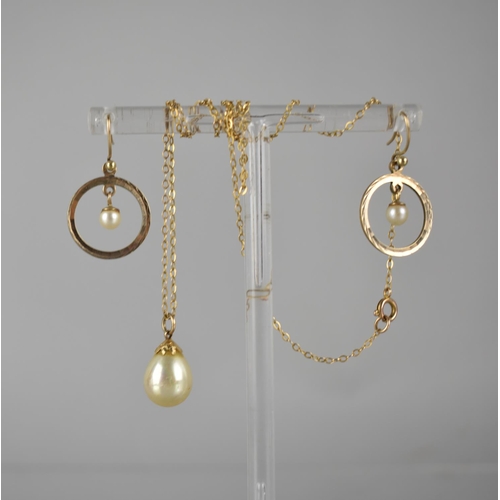 250 - A Pair of 9ct Gold and Pearl Earrings, Hoop Form with Inner Suspended Spherical Ivory Coloured Pearl... 