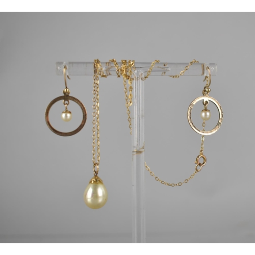 250 - A Pair of 9ct Gold and Pearl Earrings, Hoop Form with Inner Suspended Spherical Ivory Coloured Pearl... 