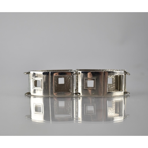 184 - A Lanvin Four Panel Bracelet, Silver Tone, Four Rectangular Panels Etched and Pierced with Square De... 