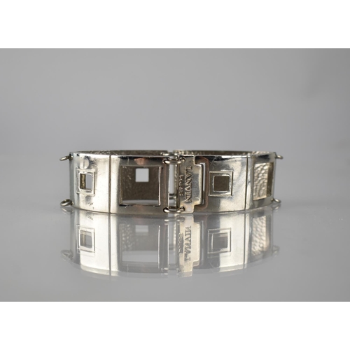 184 - A Lanvin Four Panel Bracelet, Silver Tone, Four Rectangular Panels Etched and Pierced with Square De... 