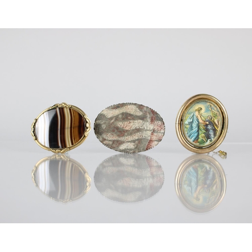 260 - Three 19th Century Brooches, Banded Agate in a Gilt Metal Border with Scrolling Mounts Measuring 54m... 