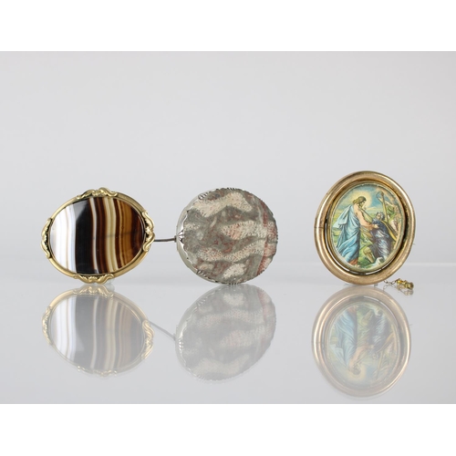 260 - Three 19th Century Brooches, Banded Agate in a Gilt Metal Border with Scrolling Mounts Measuring 54m... 