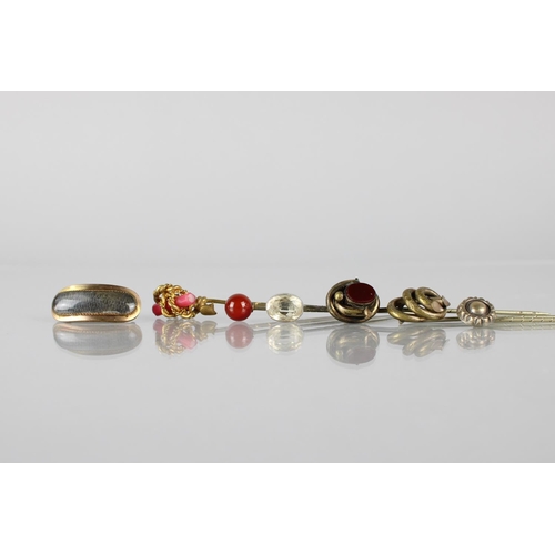 262 - A Collection of Six 19th Century Gilt and White Metal Tiepins together with a 19th Century Gold Colo... 