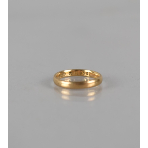 49 - A 22ct Rose Gold Wedding Band, Polished Court Shape, Stamped Internally for London 1934, W Wilkinson... 