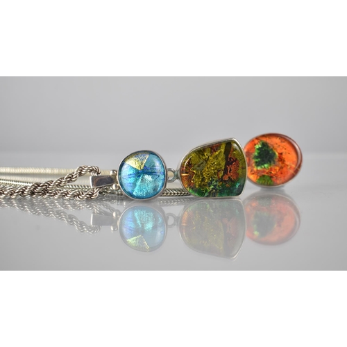 299 - A Collection of Three Silver and Dichroic Glass Pendants, Largest Pendant 45mm Drop and 26mm Wide, S... 