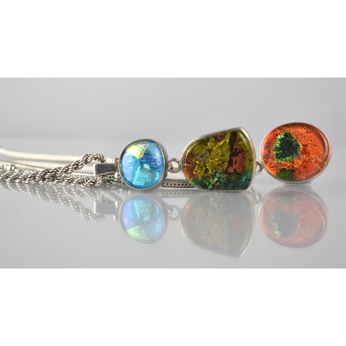 299 - A Collection of Three Silver and Dichroic Glass Pendants, Largest Pendant 45mm Drop and 26mm Wide, S... 