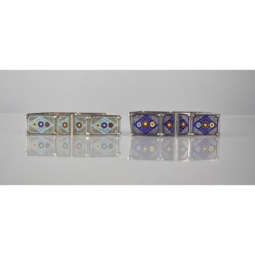 215 - A Matched Pair of Two Champleve Enamel White Metal Panel Bracelets, Possibly 19th Century, Each Brac... 