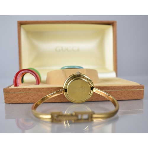 12 - A Boxed Gucci Wrist Watch, White Enamel Dial Inscribed Gucci, Gold Coloured Hands, Interchangeable P... 