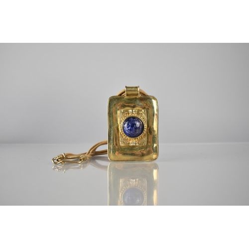 303 - A Vermeil Silver and Blue Glass Italian Pendant by Marcello Fontana, Rectangular Form with Blue Glas... 