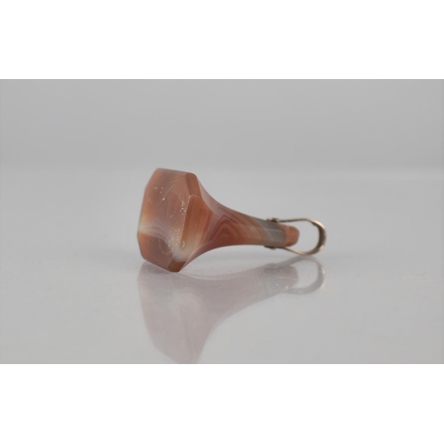 335 - A 19th Century Banded Agate Faceted and Tapered Fob with Reeded Rose Gold Metal Mount (Unmarked), 40... 