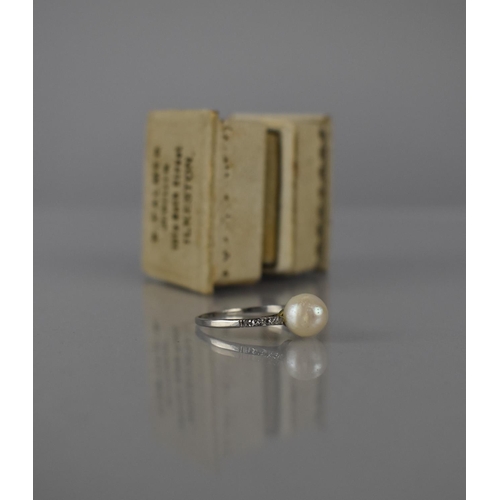 57 - An Art Deco Pearl and Diamond Dress Ring, Central Ivory Pearl Measuring 8mm Diameter and 8mm Tall Ma... 