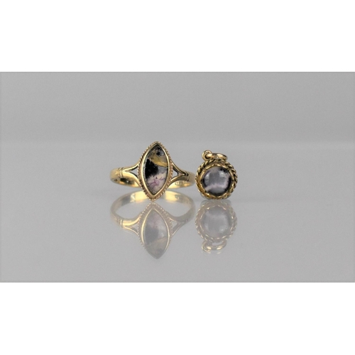 306 - A 9ct Gold Mounted Blue John Ring, Marquise Cut Cabochon Stone (11.5mm by 5mm approx) Substantially ... 