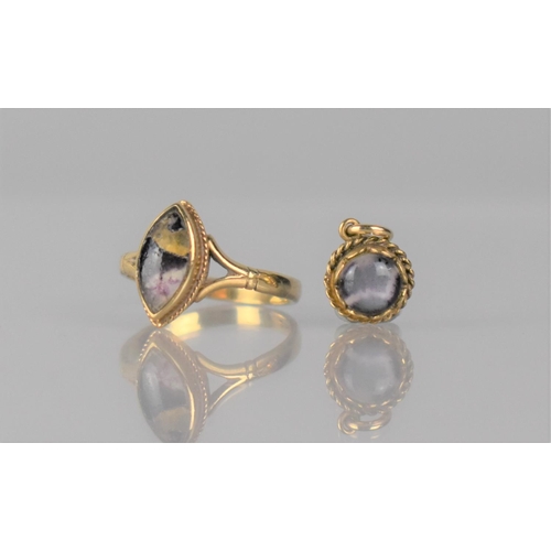 306 - A 9ct Gold Mounted Blue John Ring, Marquise Cut Cabochon Stone (11.5mm by 5mm approx) Substantially ... 