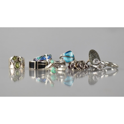 313 - A Collection of Ten Various Silver Rings to comprise Enamelled Examples, Peridot Mounted Jewelled Ex... 