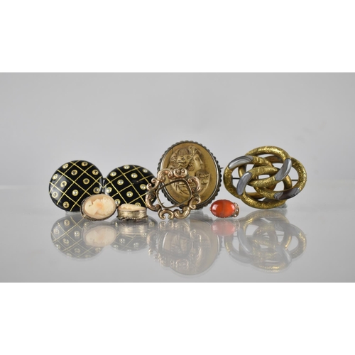 278 - A Small Collection of Period Costume Jewellery to include Gold Coloured Metal Mourning Brooch Frame,... 