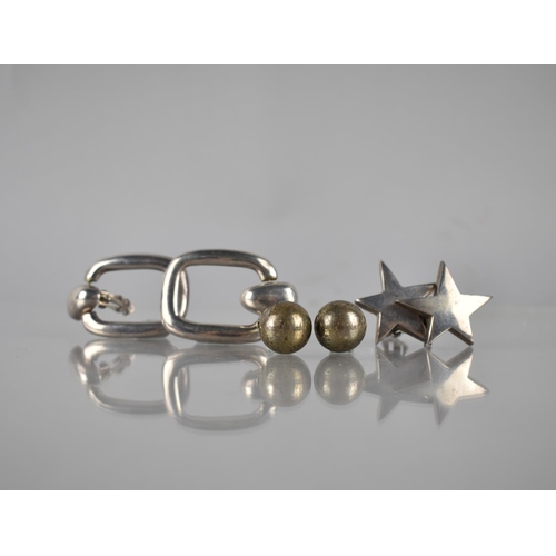 338 - Two Pairs of Silver Clip on Earrings, Stars (Missing One Back), 35mm Max, a Pair of Rectangular Drop... 