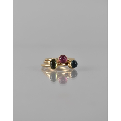 80 - A Set of Three 9ct Gold Stacking Rings, Cabochon Stones Each Bezel Set on a Raised Head to a Polishe... 