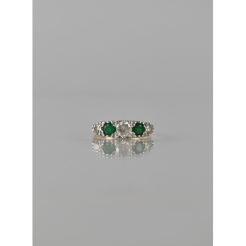 81 - A Vintage 9ct Gold Ladies Boat Ring Comprising Five Round Brilliant Cut Green and White CZ Stones, L... 