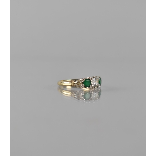 81 - A Vintage 9ct Gold Ladies Boat Ring Comprising Five Round Brilliant Cut Green and White CZ Stones, L... 