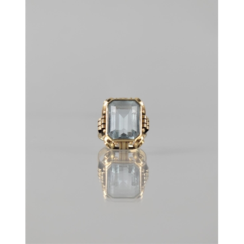 82 - A Continental 14ct Gold and Aquamarine Cocktail Ring, Centre Stone Measuring 15mm by 11mm, Bezel Set... 