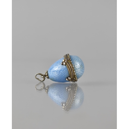 291 - A Small Guilloche Enamelled and Silver Mounted Egg, Pale Blue Enamel with Stylised Ribbon Band, Stam... 