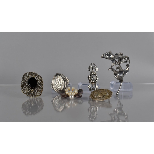 320 - Two Victorian White Metal Brooches, a Modern White Metal Brooch in the Form of a Flower and a Vintag... 