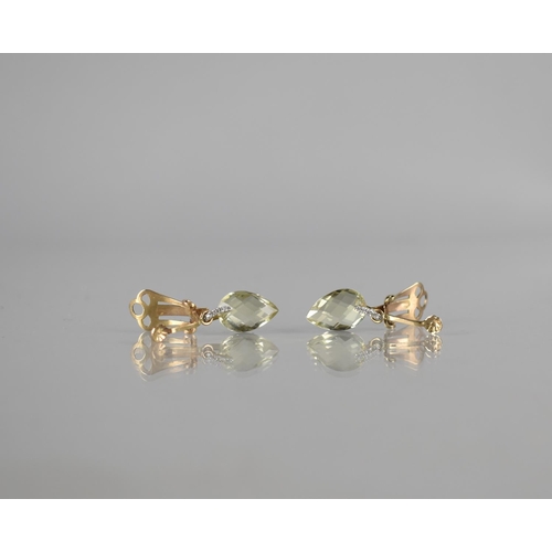 126 - A Pair of 9ct Gold, Citrine and Diamond Clip On Earrings, Pear Shaped Citrine Stones with Millegrain... 