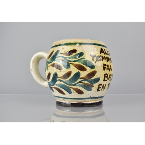 253 - An Early 20th Century Danish Pottery Tankard with Glazed Decoration and a Motto, Signed Munk Holte, ... 