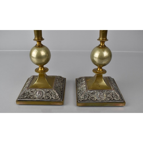 103 - A Pair of 19th Century Epergnes having Cut Plain Glass Trumpets Housed on Plated Bases with Globular... 