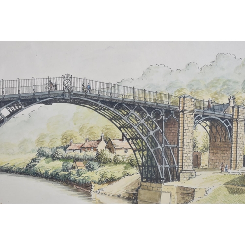 106 - A Framed Watercolour of The Iron Bridge by B Van Der Woning, 40x30cms