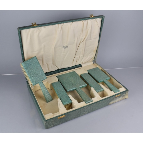 108 - An Art Deco Cased Shagreen Dressing Table Set with Pair of Hair Brushes, Pair Clothes Brushes and a ... 