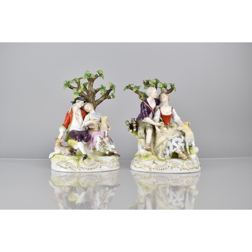 118 - A Pair of Frankenthal Porcelain Figure Groups, Shepherds with Maidens, Some Losses to Bocage, 22cms ... 