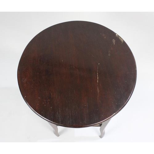 166 - An Edwardian Circular Topped Occasional Table with Stretcher Shelf, 45cms Diameter