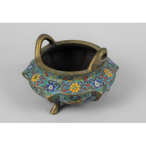 17 - A Nice Quality Enamelled Bronze Two Handled Censer on Three Feet, 20cms Diameter