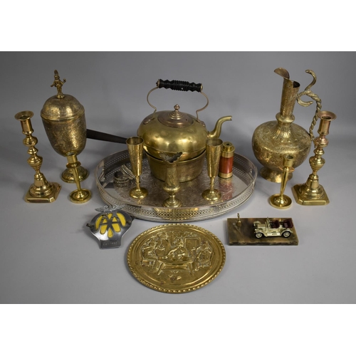 235 - A Collection of Various Metalwares to include Candlesticks, Grape Scissors, Indian Ewer Etc