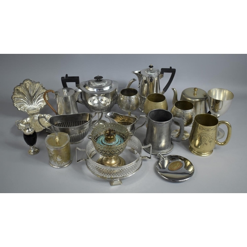 237 - A Large Collection of Various Silver Plate Wares to include Teapots, Milk Jug, Sugar Bowls, Pewter T... 