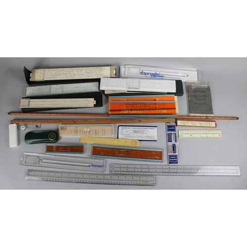 241 - A Collection of Various Modern Scale Rules, Slide Rules, Vintage Wooden Rules Etc